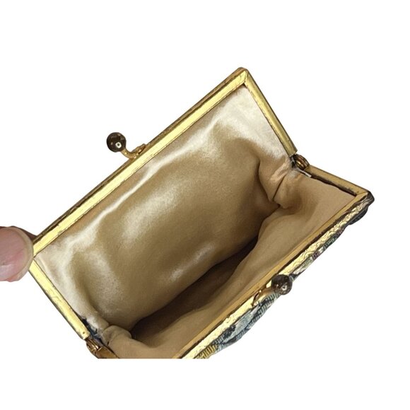 Antique Handmade Floral Needlepoint Tapestry Handbag &amp; Small Coin Purse with - Picture 13 of 16